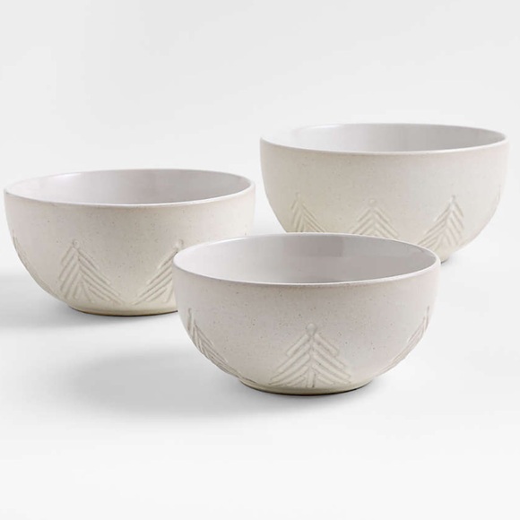 NEW! Crate&Barrel White Trees Stoneware Mixing Bowls Set of 3 Ceramic Bowls